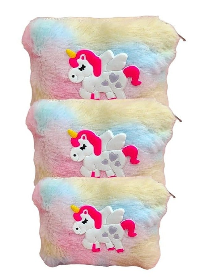 AMANVANI Unicorn Pouch for Kids Girls Cartoon Fur Coin Pouch for Kids Unicorn Wallet for Girls Birthday Return Gifts (3 picec) - Image 1